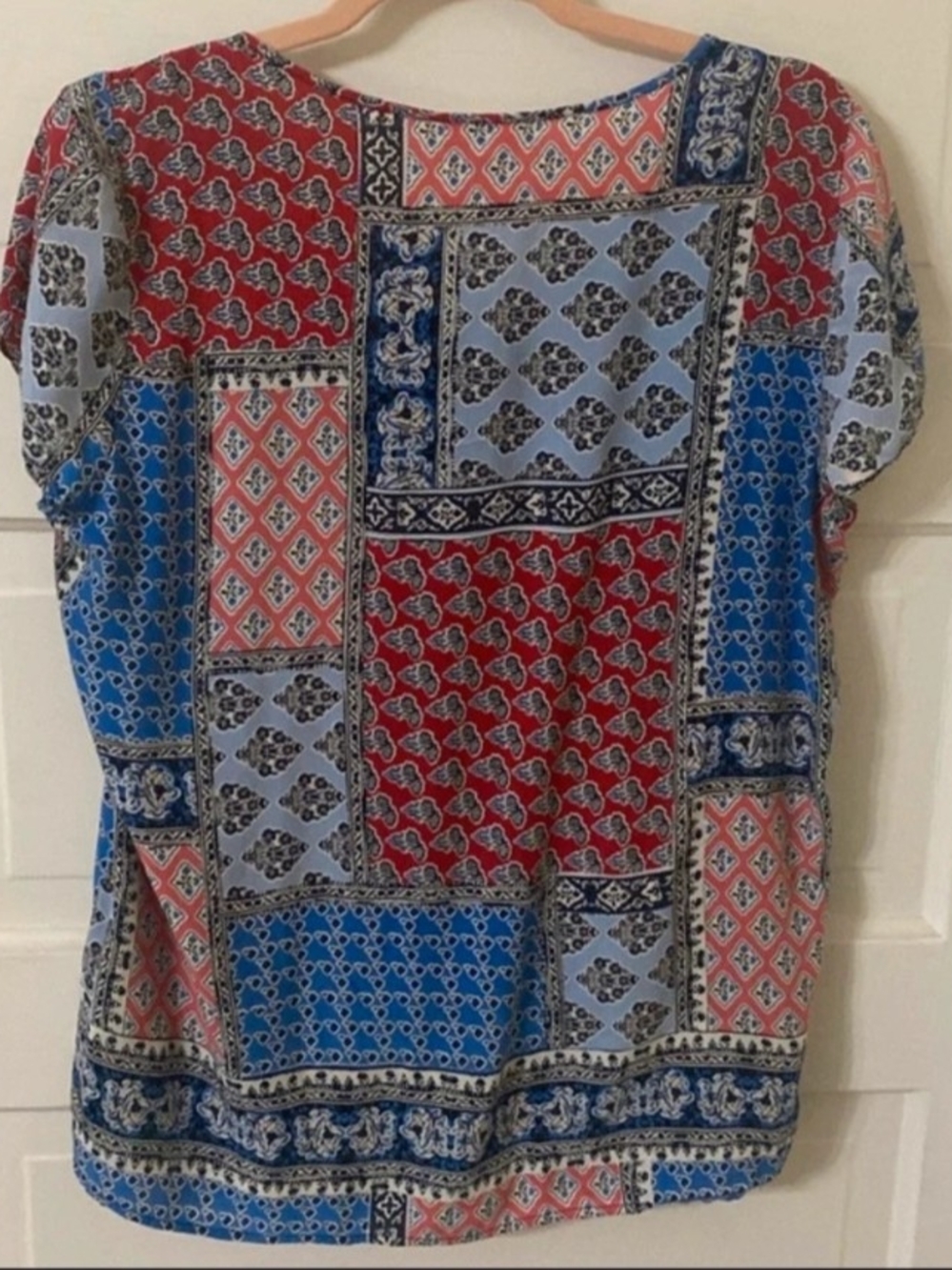 Westport Multicolor Geometric Patch Print Blouse - Coral, Blue, Navy